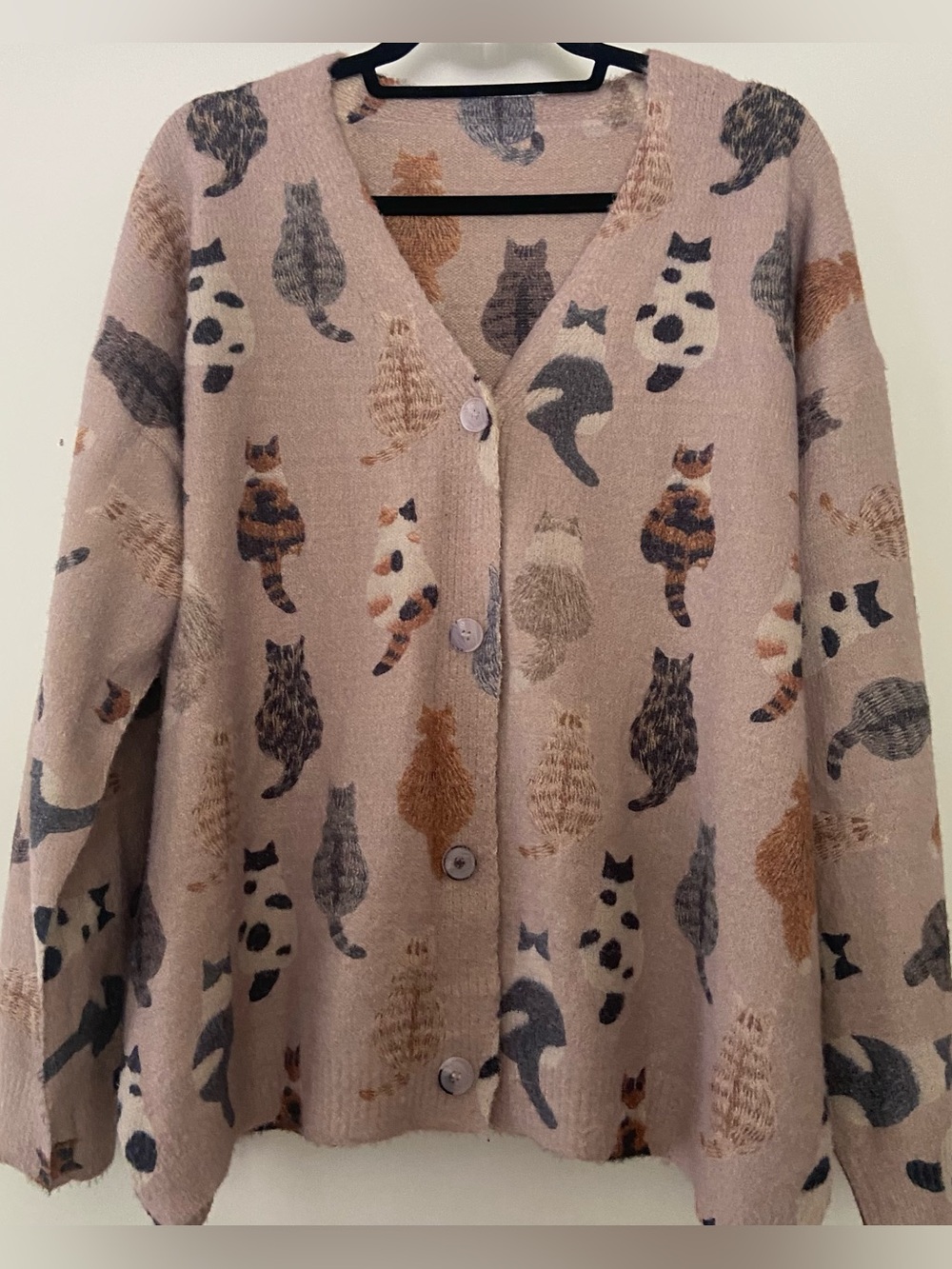Plush Knit Cat Lover Sweater Cardigan 3XL Cat AOP Kitties Buttons Novelty Soft
